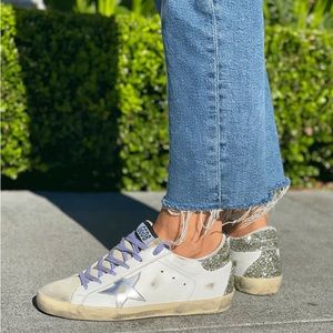 - NEW Golden Goose White Super-star Sneakers Lilac Laces, Silver Star SHOEBX1